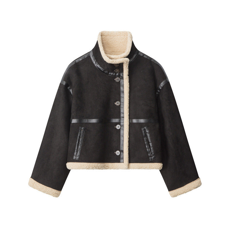 Women's Lamb Wool Warm Loose Stand Collar Shorts