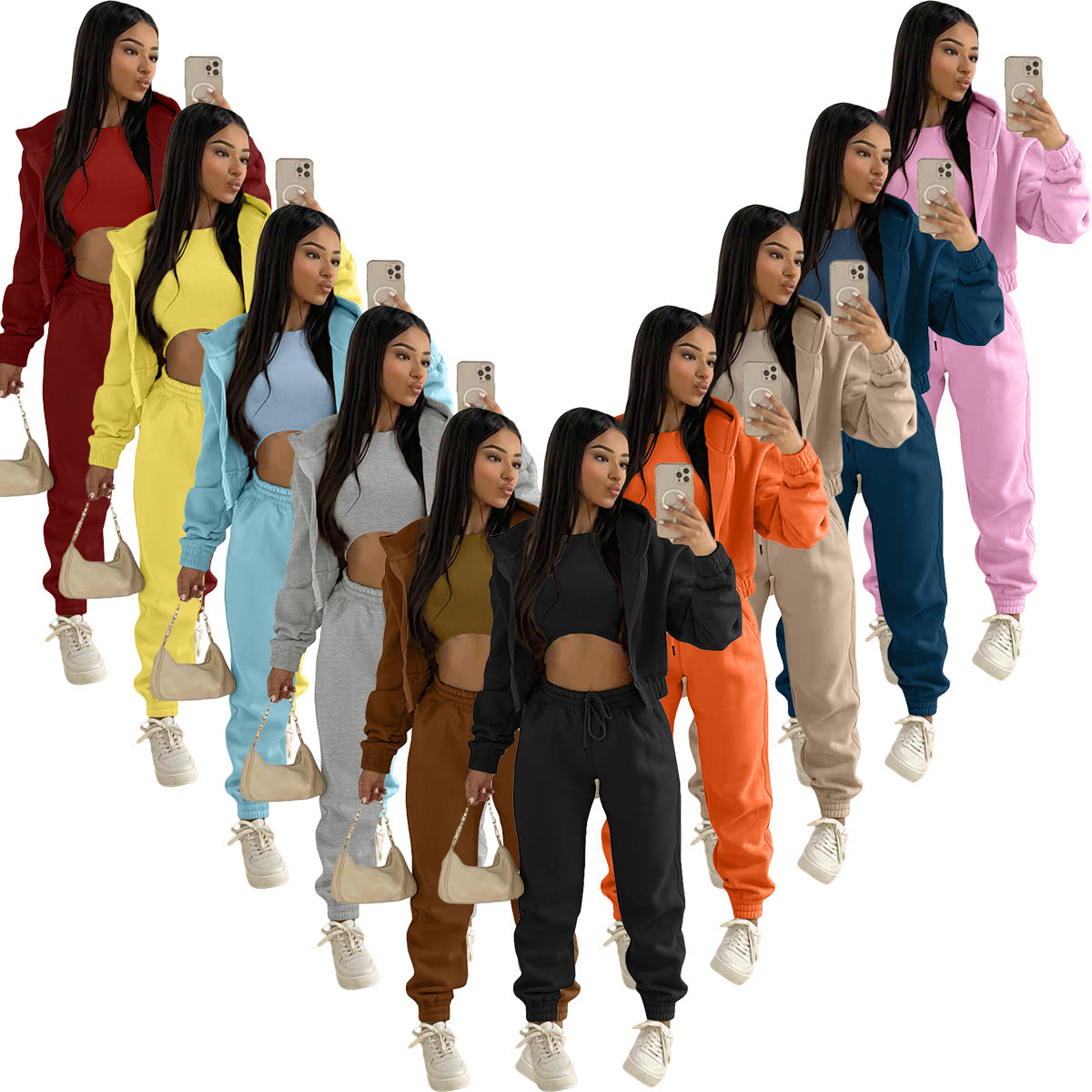 Women's Brushed Hoody Hooded Sports Casual Set Suits