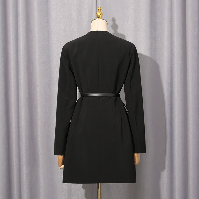 Women's Autumn Slim Fit Tied Double Breasted Solid Blazers
