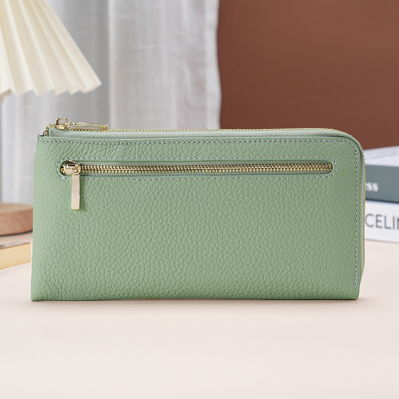 Women's Genuine Leather Long Swiping Cowhide Multiple Purses