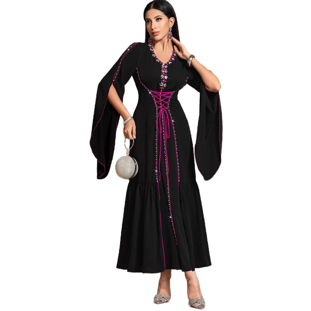 Women's Fashion Robe Seam Diamond Dress Dresses
