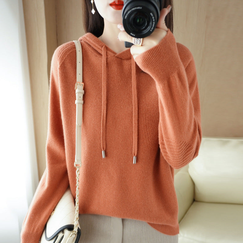 Women's Korean Style Solid Color Knitted Hoodie Sweaters