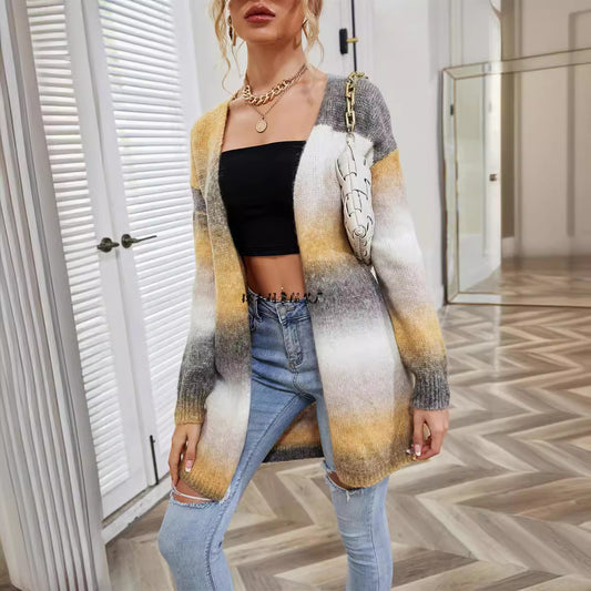 Women's Cool Glamorous Winter Rainbow Mid-length Sweaters
