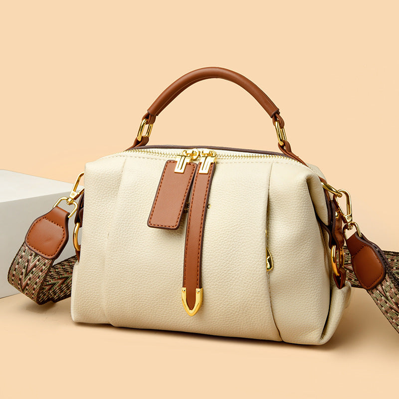 Women's Leather Boston Trendy Kangaroo High-grade Color Matching Niche Small Square Bags