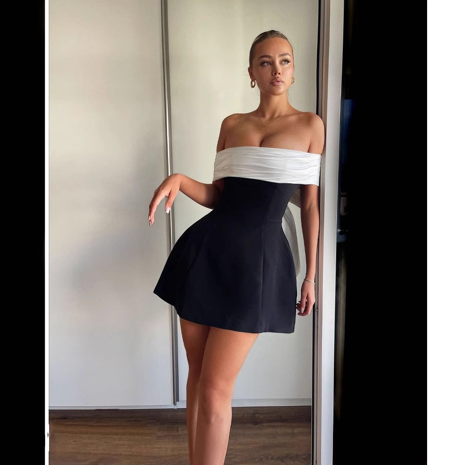 Contrast Color Tight Waist Swing Design Dresses