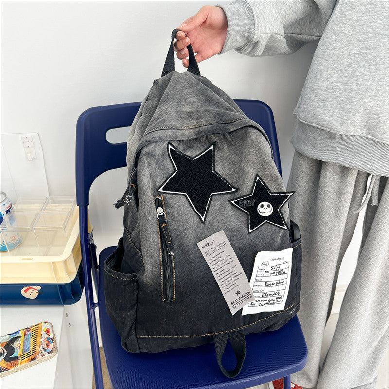 Gradient Denim Early High College Vintage Middle School Students' Schoolbags