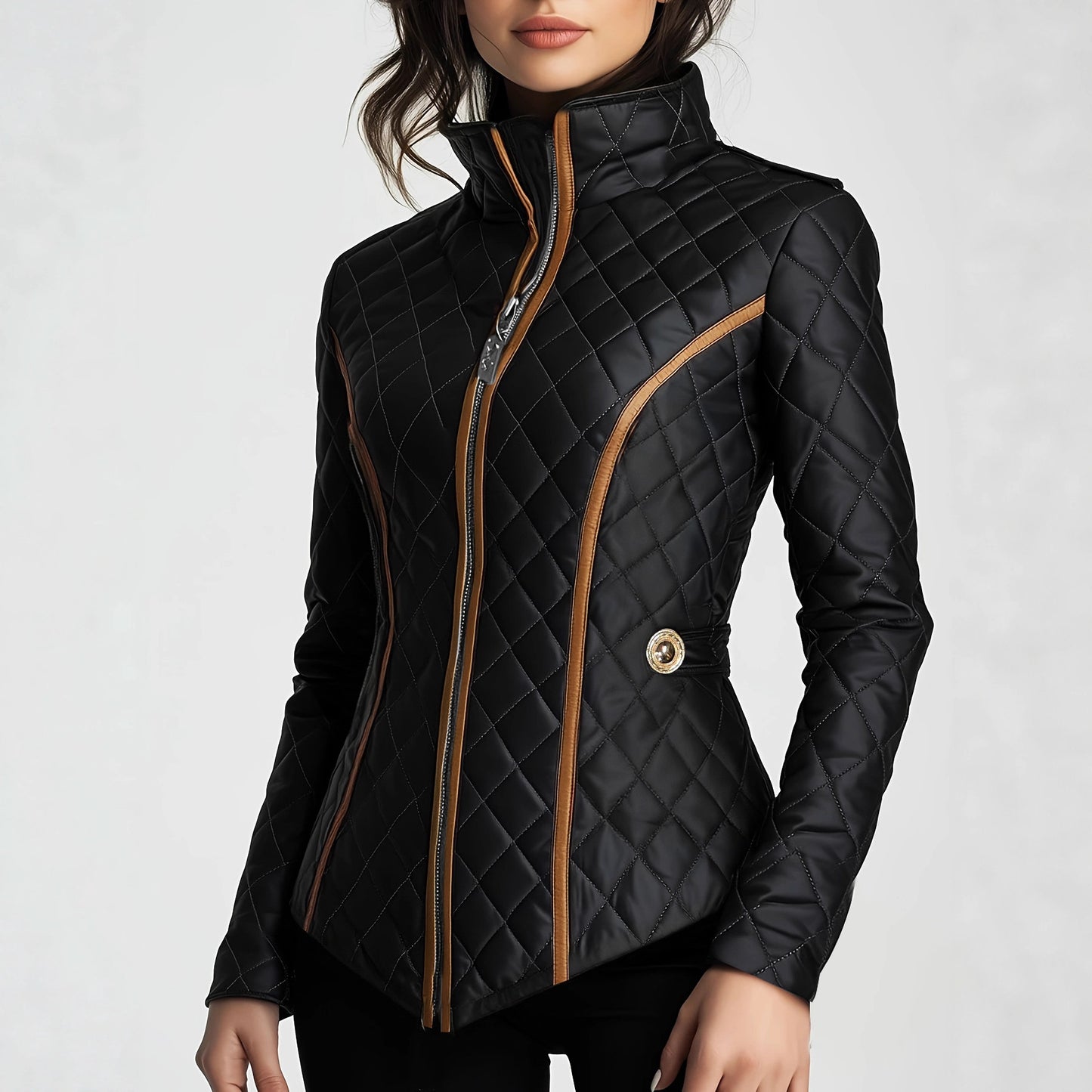 Women's Stand Collar Lightweight Quilted Padded Zip Coats