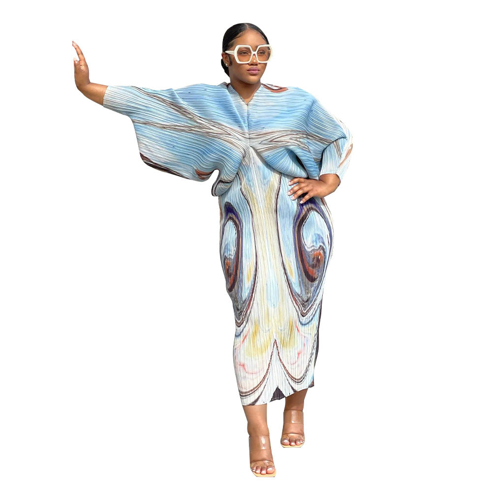 Women's Summer Color Batwing Sleeve Printed Dress Dresses