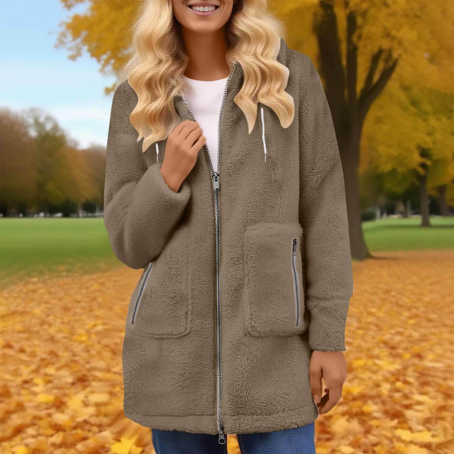 Casual Fashionable Zipper Pocket Lamb Wool Coats
