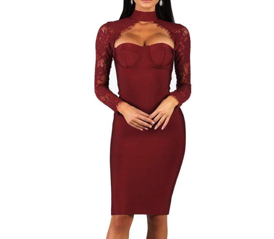Tube Lace Dress Banquet Bandage One-piece Dresses