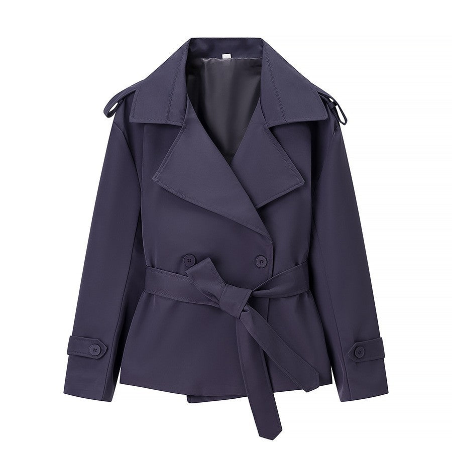 Women's Casual Solid Color Belt Trench Jackets
