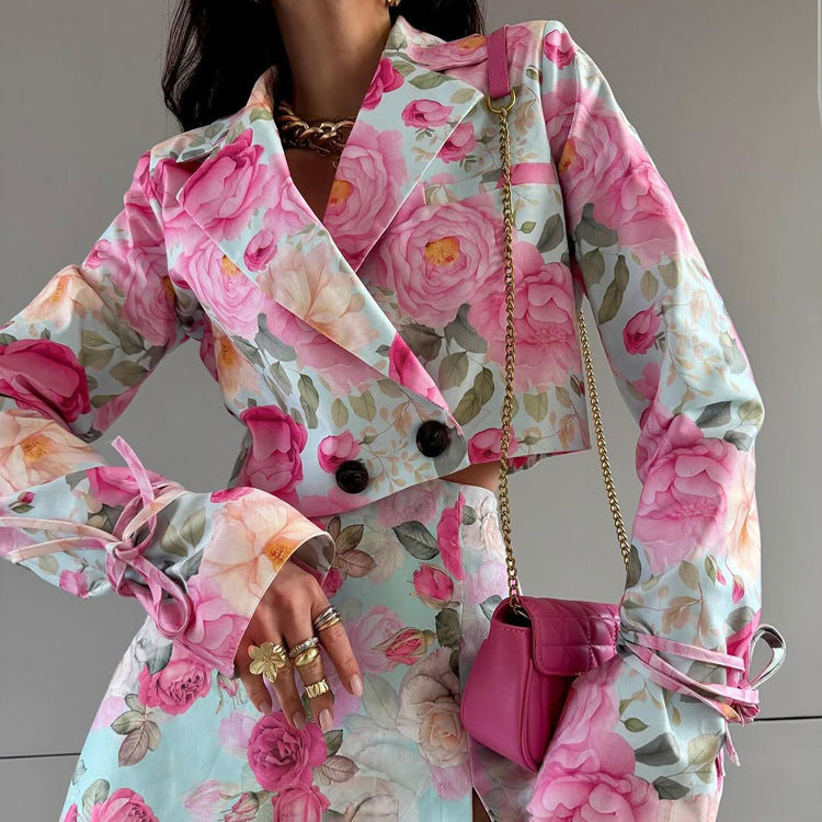 Women's Printing Fashion Lapel Long Sleeve High Suits