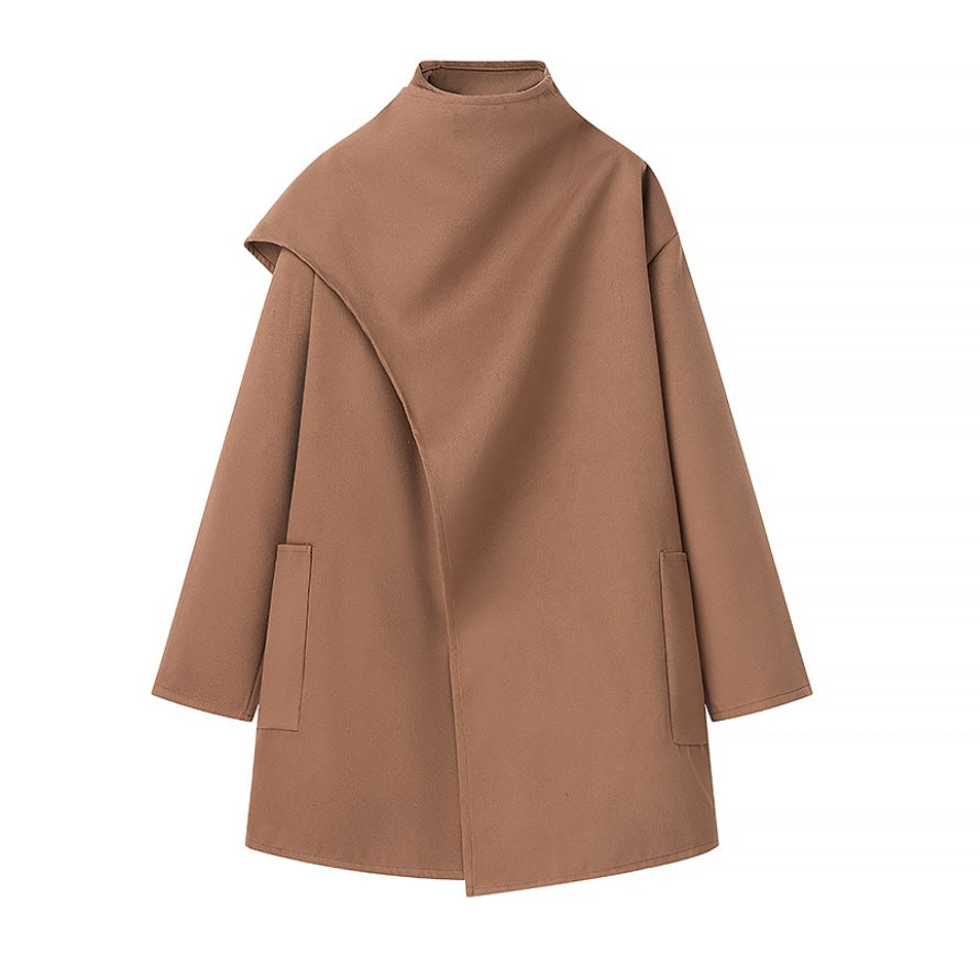 Women's Fashion Casual Versatile Scarf Collar Woolen Coats