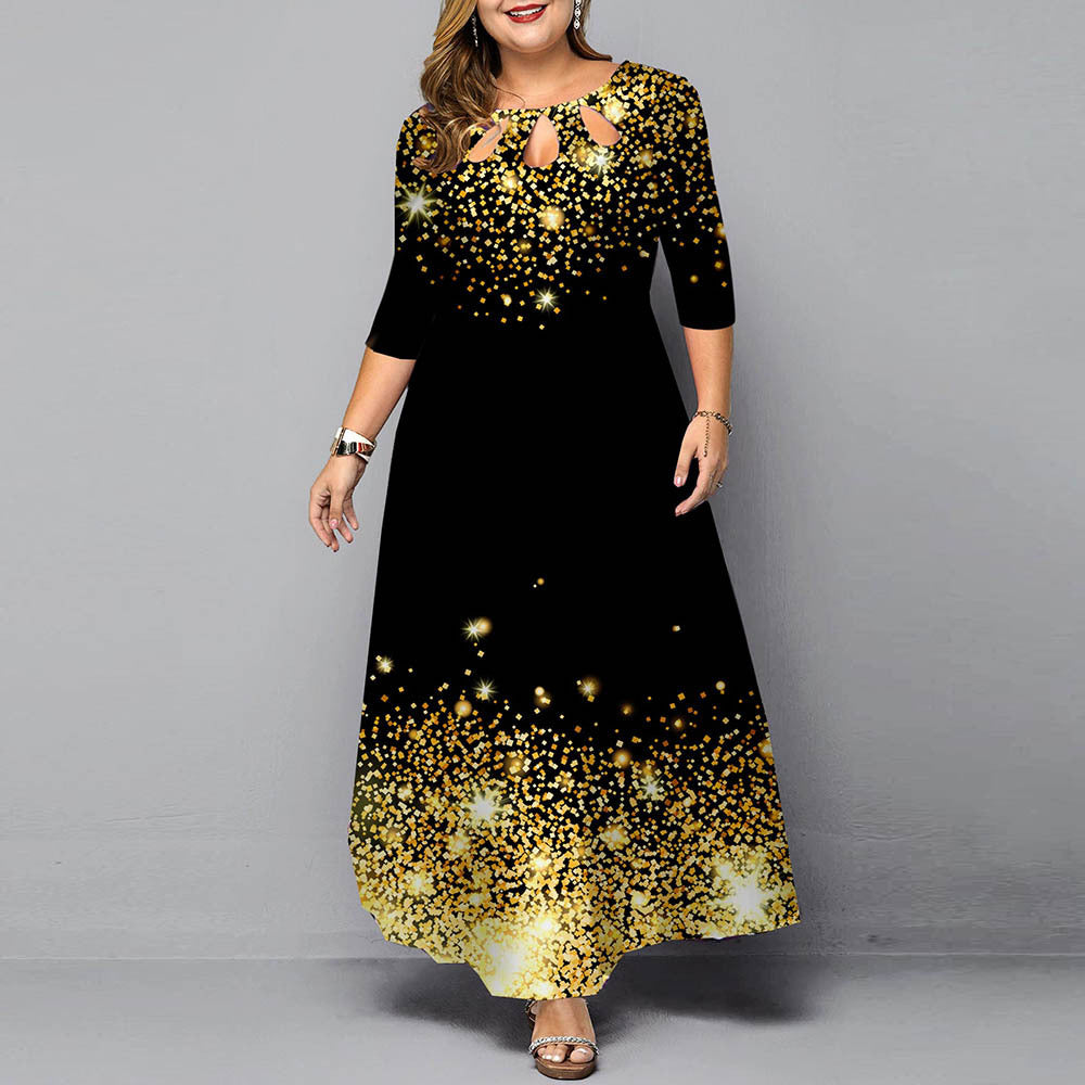 Digital Printed Pullover Sleeve Long Dress Dresses