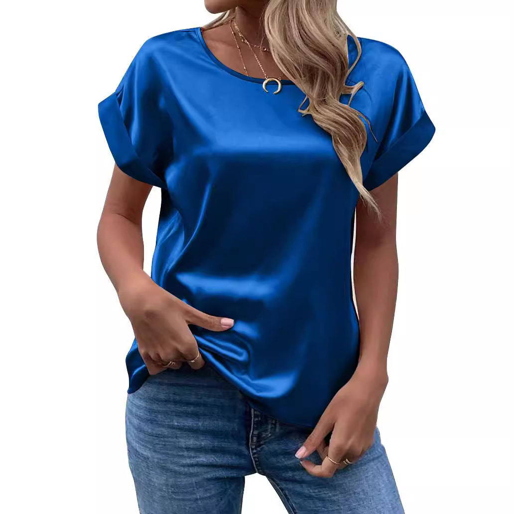 Women's Short-sleeved Satin Shirt Loose-fitting Casual Women's T-shirt