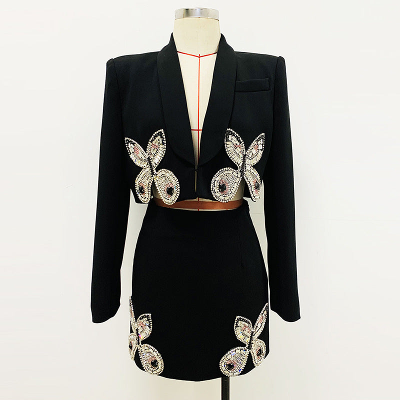 Temperament Beads Rhinestones Style Two-piece Set Fashion Casual Suit