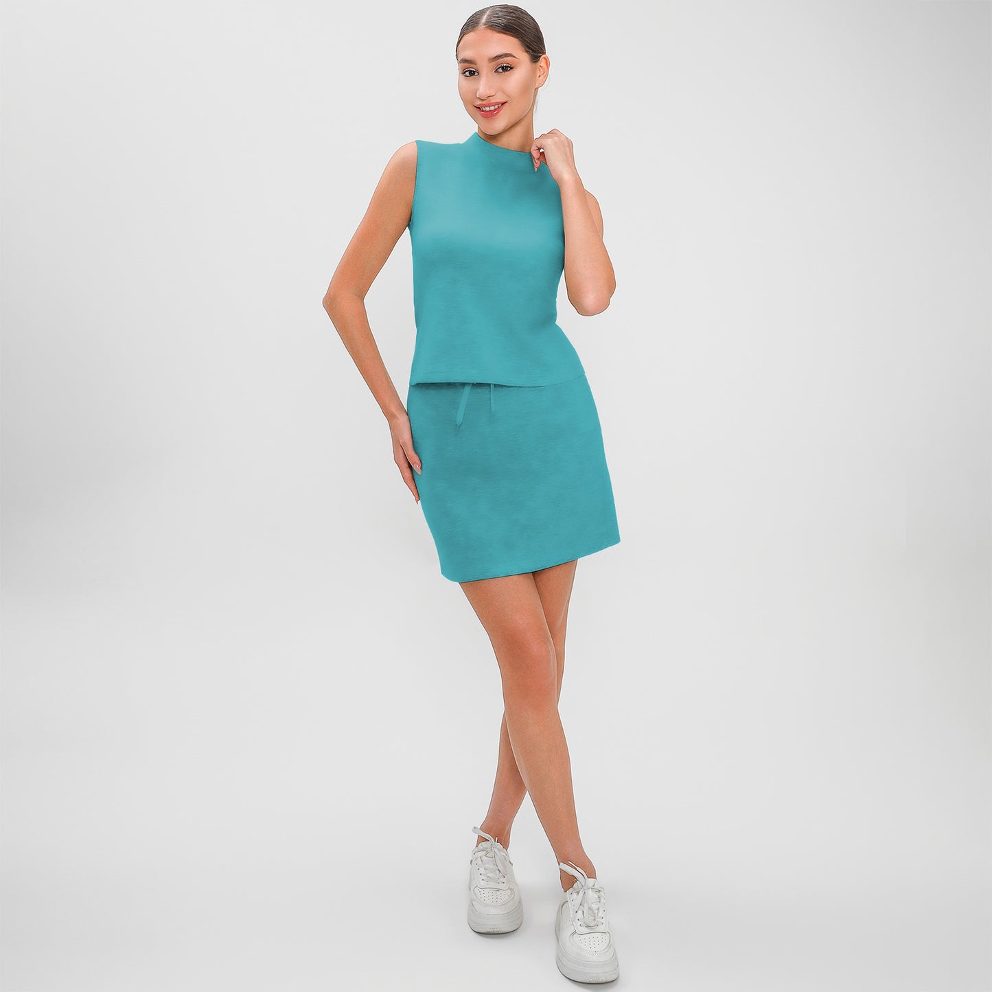 Women's Half Turtleneck High Waist Culottes Casual Suits