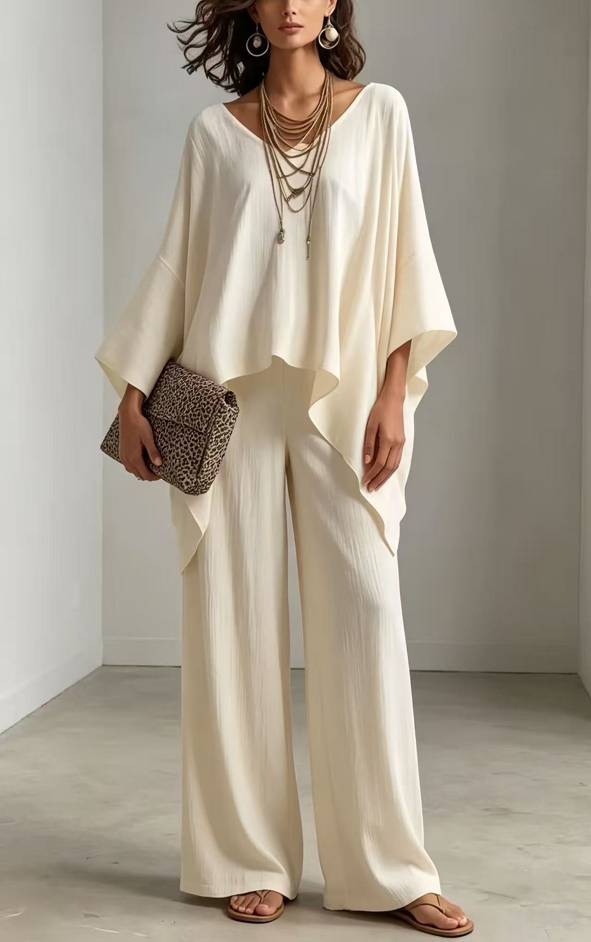 Women's Summer Loose Round Neck Irregular Solid Suits