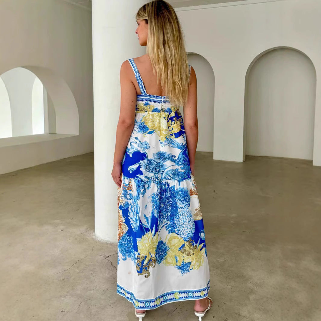 Summer Vacation Style Long Positioning Printing Dresses