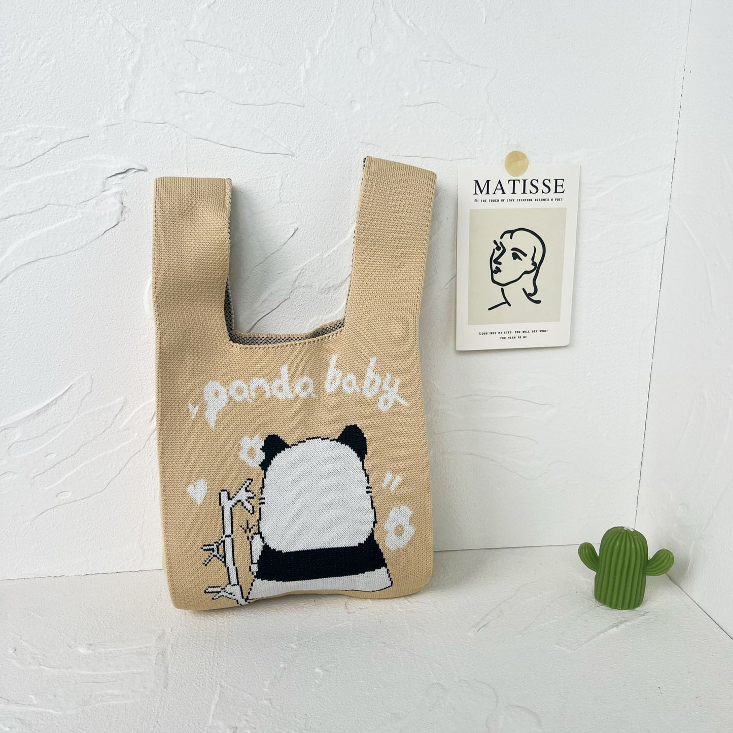 Women's High-grade Panda Knitted Polyester Knit Phone Bags