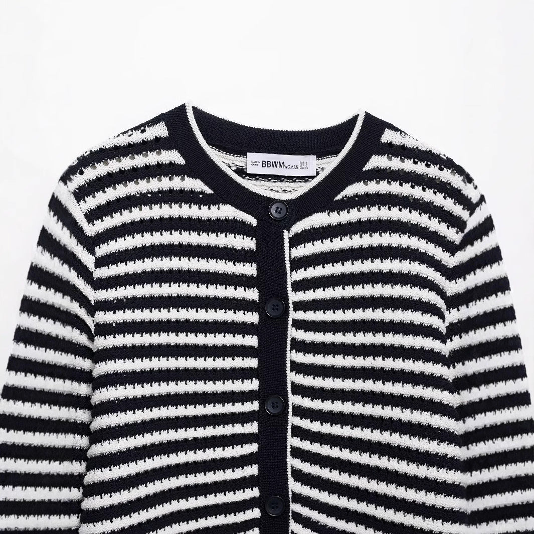 Women's Spring Street Fashion Laminated Decoration Striped Knitwear
