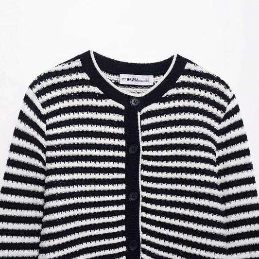 Women's Spring Street Fashion Laminated Decoration Striped Knitwear