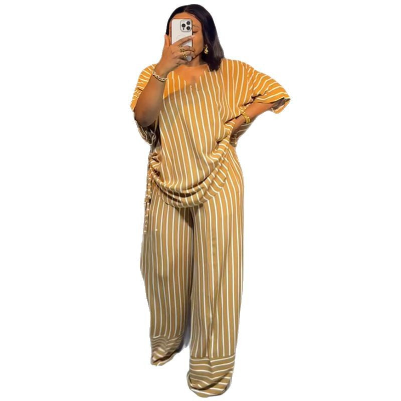 Women's Summer Casual Loose Striped Sleeve Wide Suits