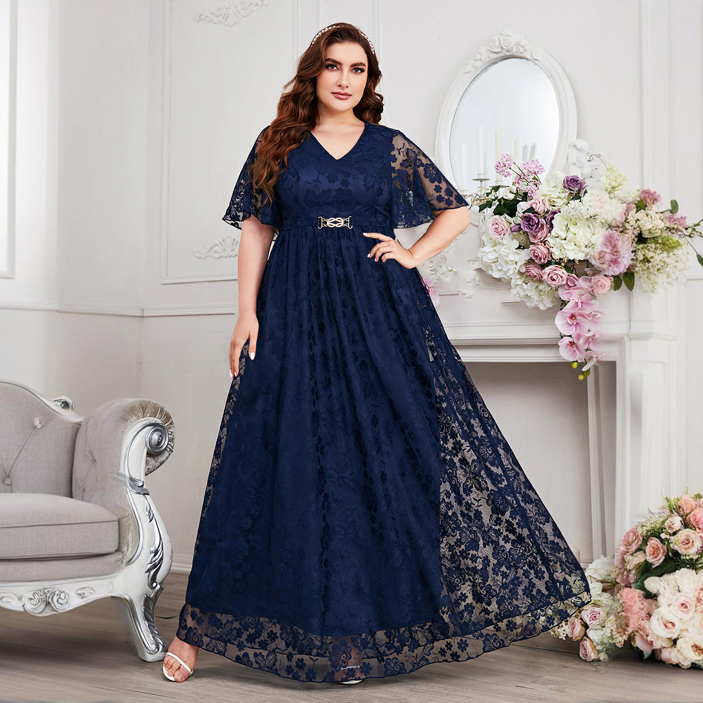 Women's Large Fashion Elegant Bridesmaid Lace Dress Dresses