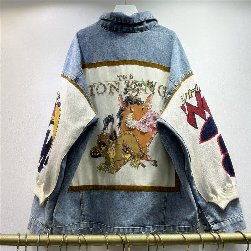 Women's Sleeve Design Stitching Fashion Bead Wide Jackets