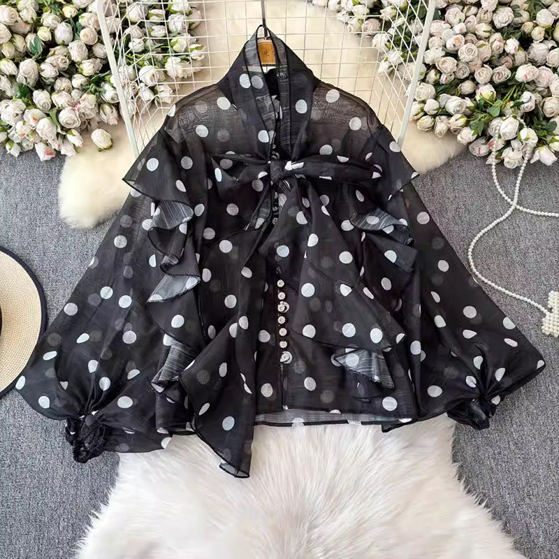 Women's Design Ruffled Chiffon Shirt Summer Lantern Tops