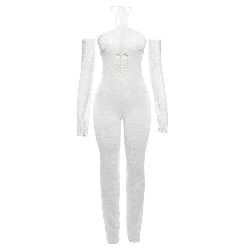 Women's Sexy Backless Lace Up Halter Knitted Pants