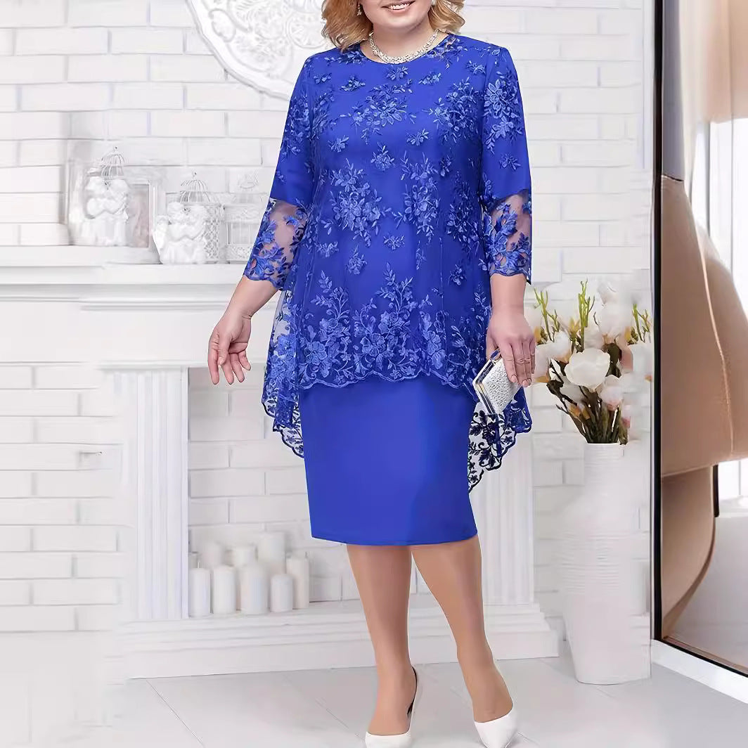 Women's Lace Embroidery Two-piece Set Temperament Commute Dresses