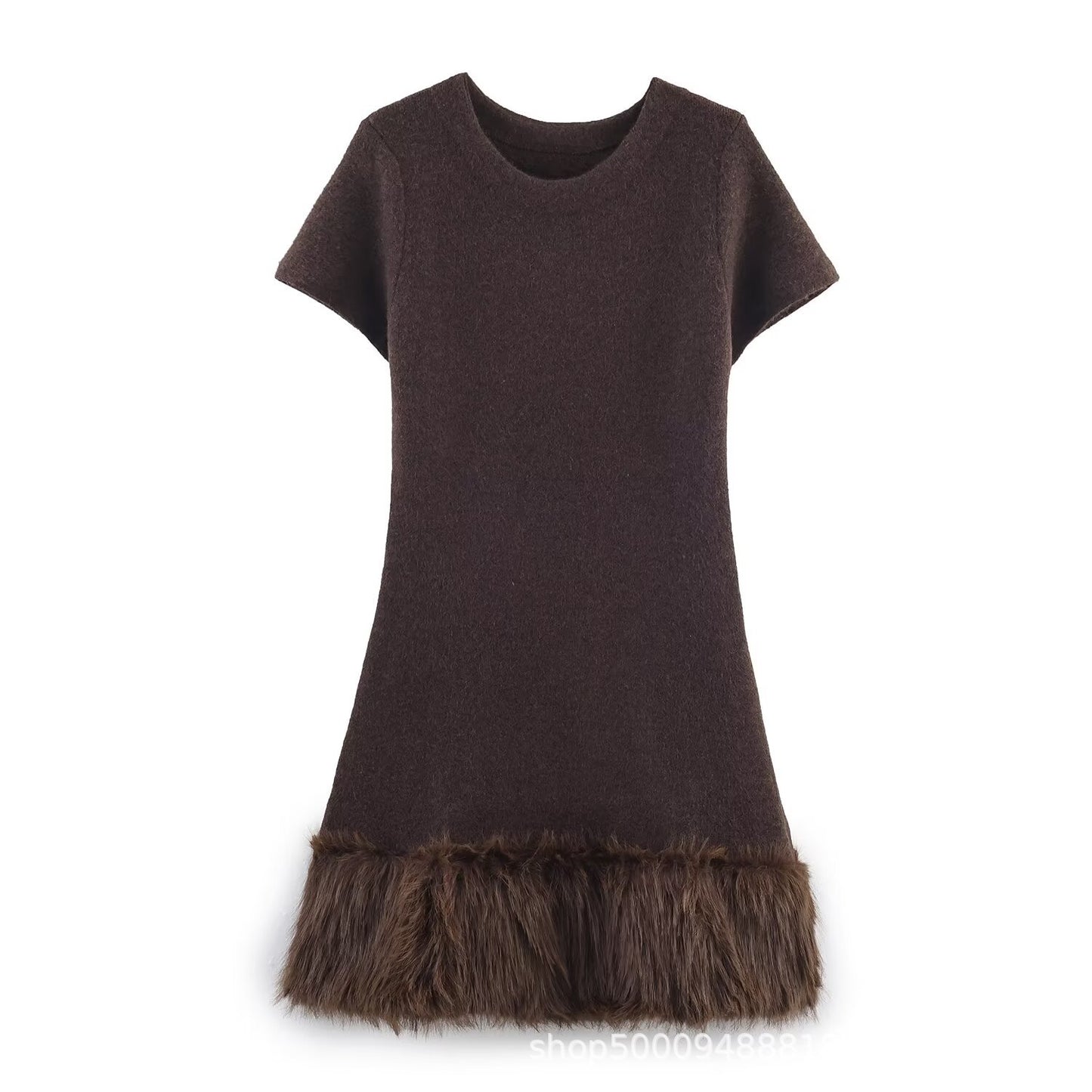 Women's Autumn Faux Fur Patchwork Knitting Dress Dresses