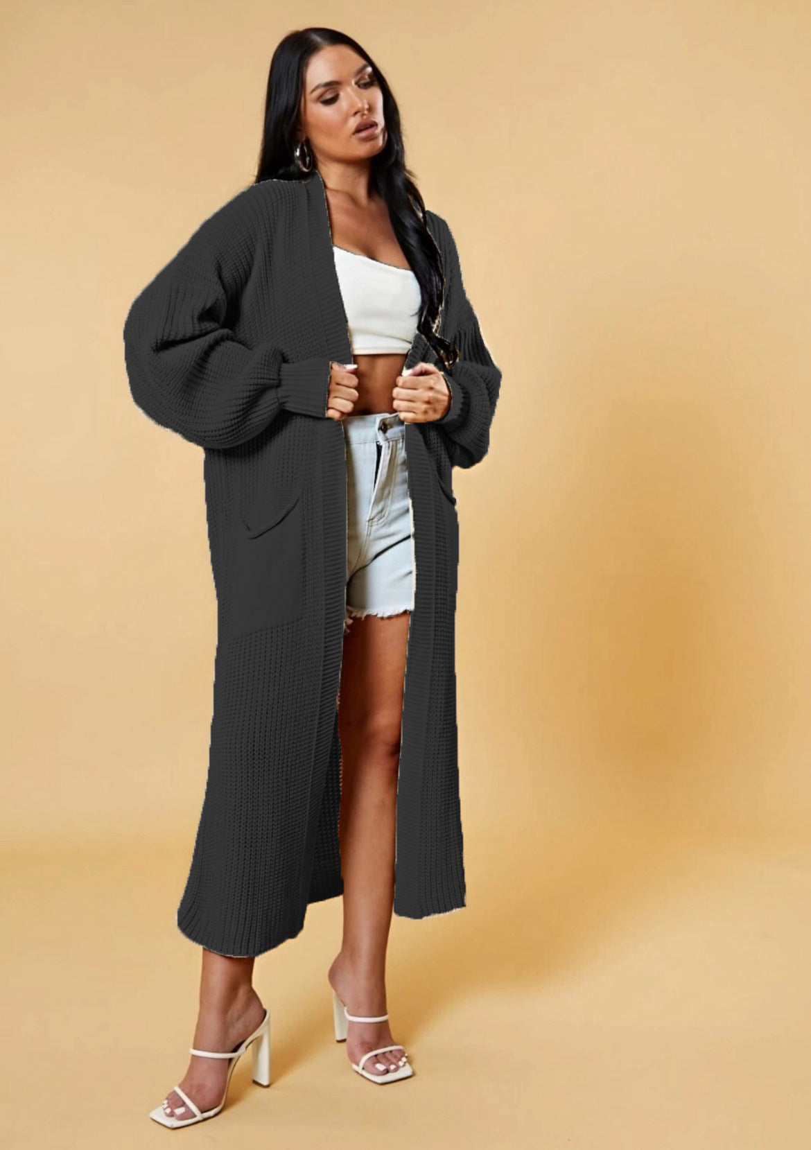 Women's Loose Solid Color Long Pocket Oversized Knitwear