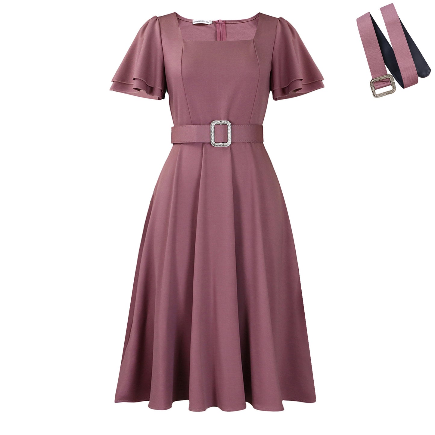 Women's Fashion Flared Sleeves Square Collar High Waist Pure Dress