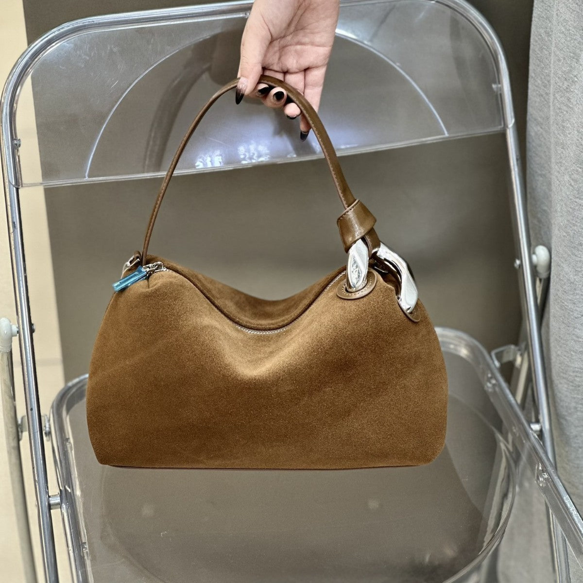 Slouchy Frosted Cowhide Pillow Large Capacity Handbags