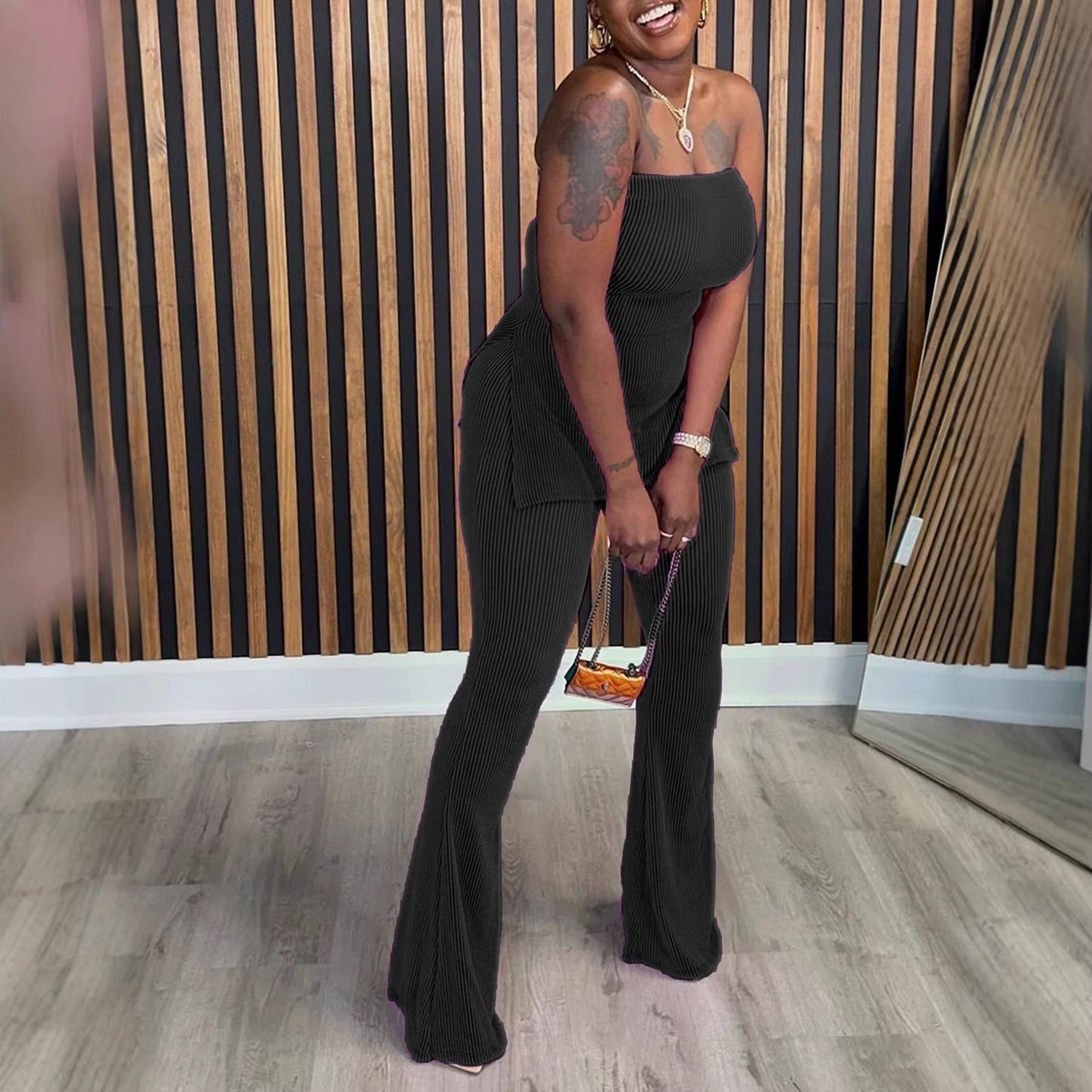 Bandeau Sexy Solid Color Ladies Two-piece Fashion Casual Suit