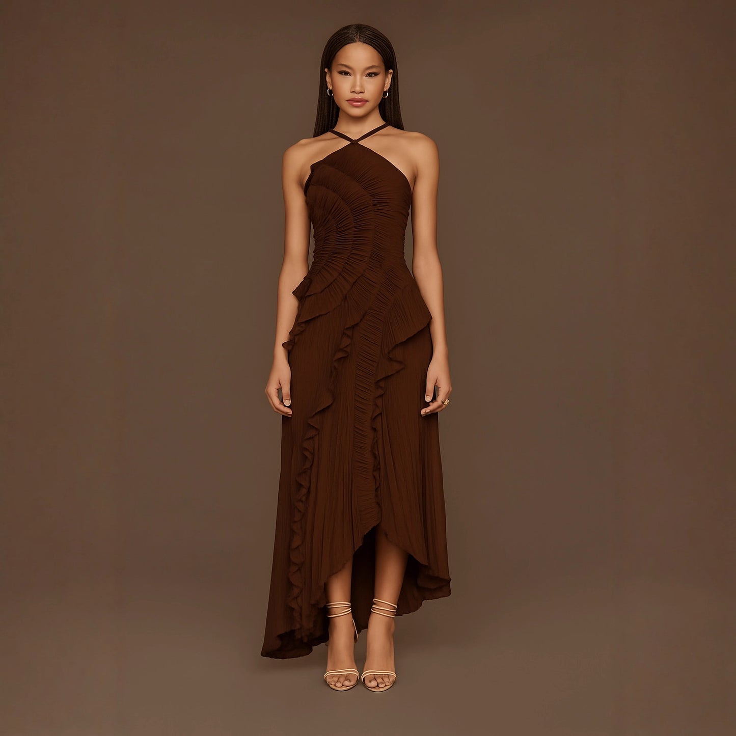 Women's Dress Ruffled Pleated Design Slimming Midi Dresses