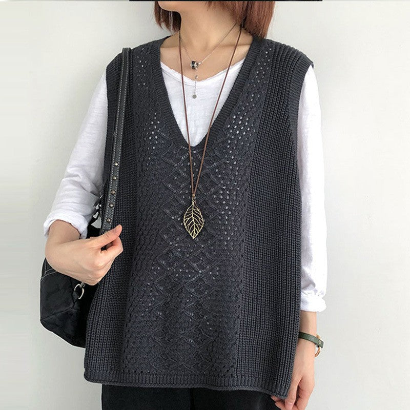 Women's Style Solid Color Hollow Out Knitted Women's Vest