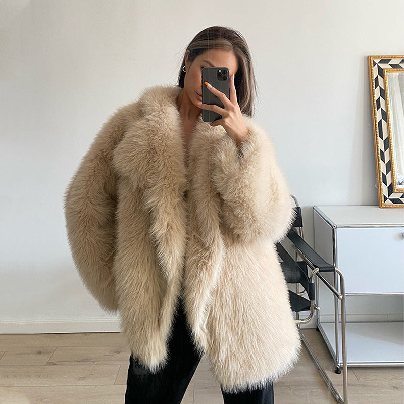 Women's Lapel Leather Fur Faux Loose Korean Coats