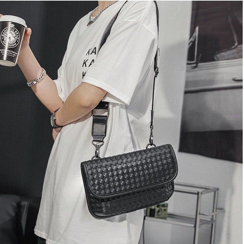 Men's Fashion Woven Pattern Street Korean Style Men's Shoulder Bags