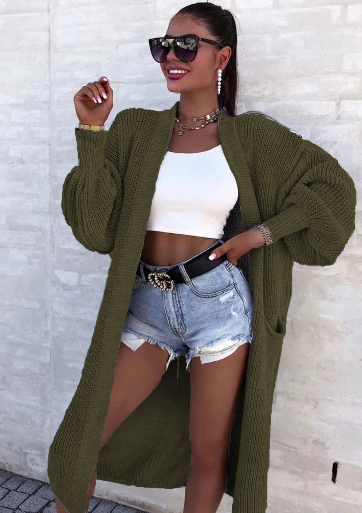 Women's Loose Long Lantern Sleeve Pocket For Knitwear