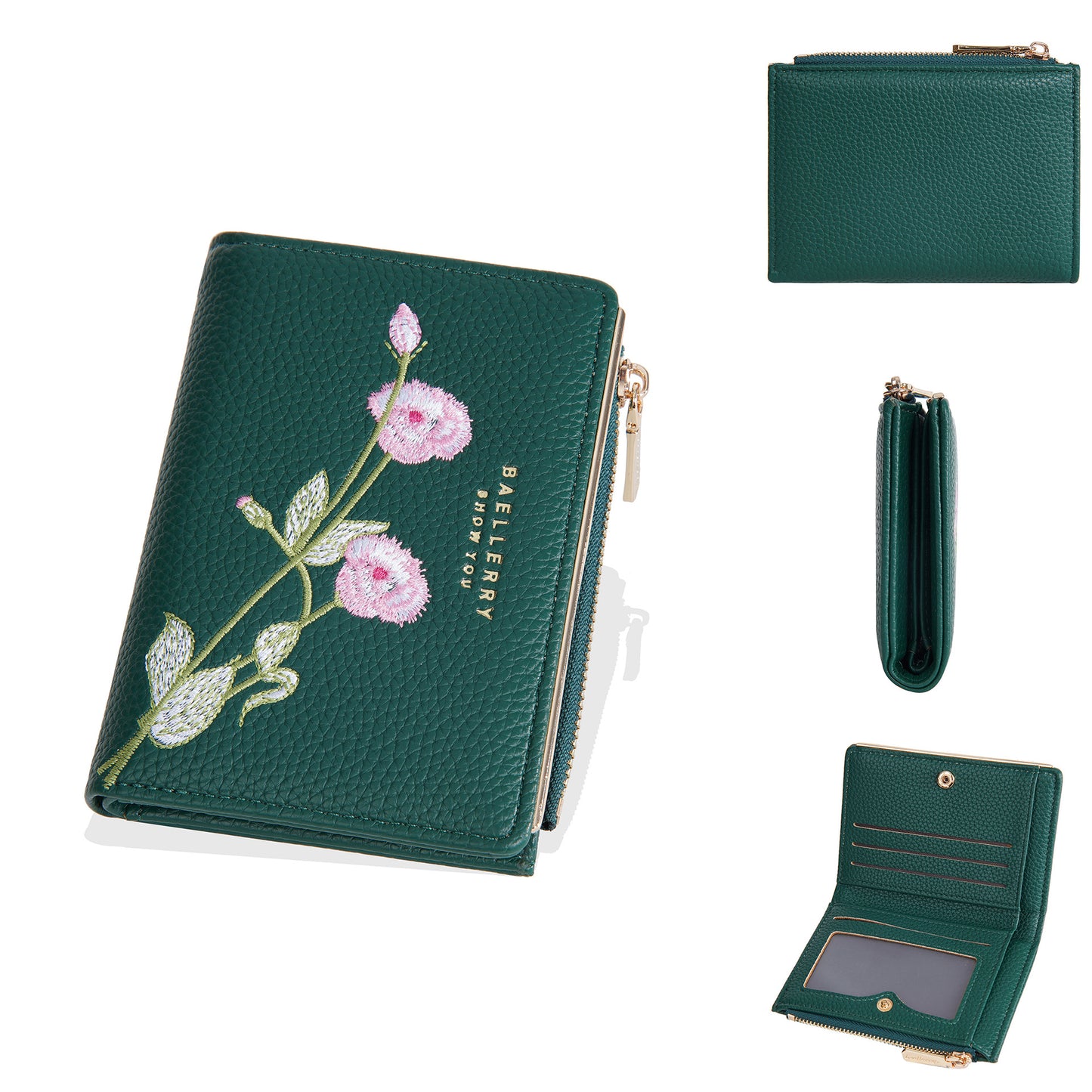 Women's Short Fashion Embroidery Litchi Pattern Flower Ladies Wallets