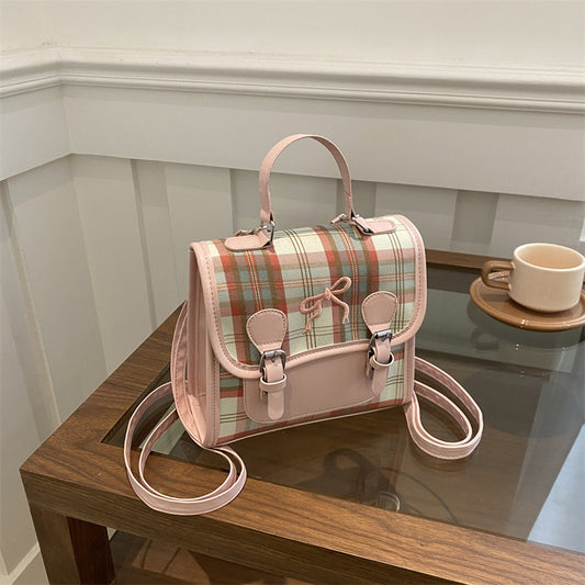 Women's Versatile Lattice Contrast Color Mini Portable Backpacks