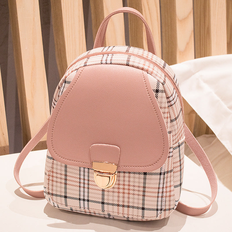 Women's Double Plaid Color Matching Tube About Backpacks