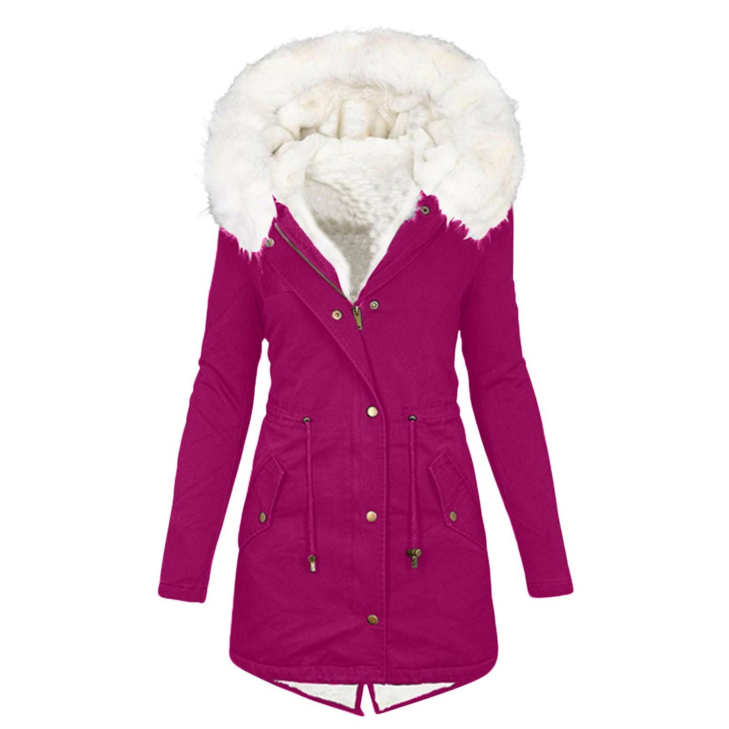 Women's Large Hooded Fur Collar Cinched Thickening Coats