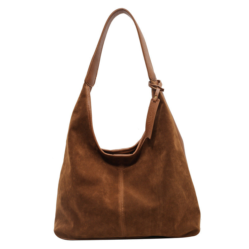 Women's Retro Suede Stitching Trendy Large Capacity Armpit Bags