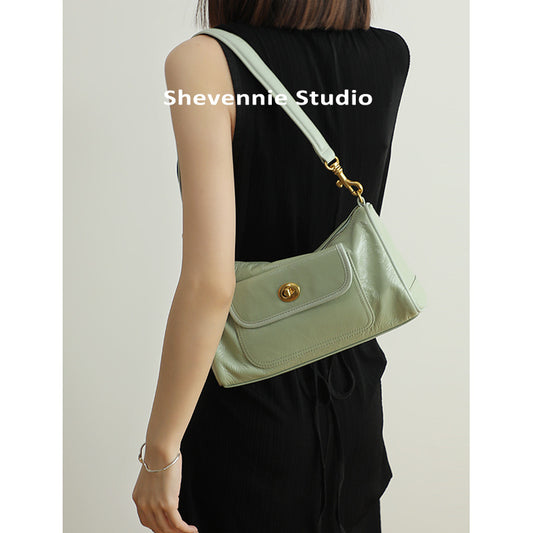 Women's Simple First Layer Cowhide Underarm Summer Bags
