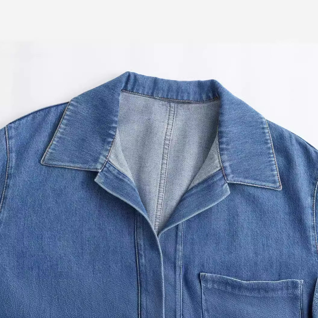 Women's Spring French Fashion Washed Blue Denim Suits