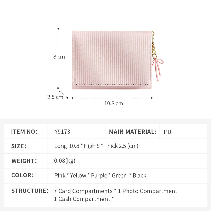 Women's Cute Short High-grade Three-fold Pendant Leather Ladies Wallets